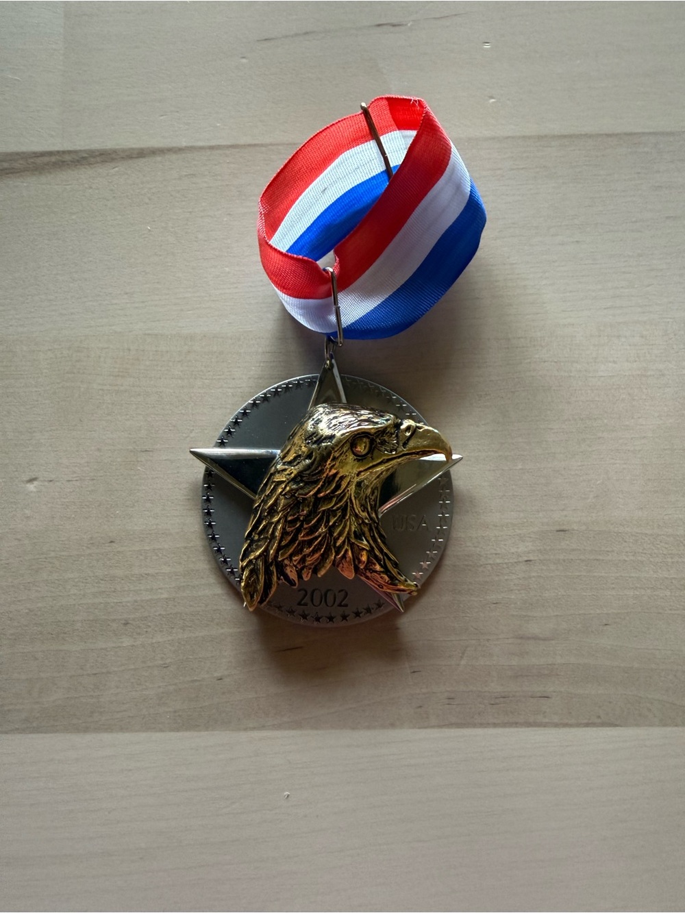 Hallmark Gold Eagle Head Medal with Red White Blue Ribbon